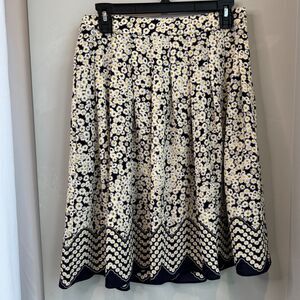 Talbots Daisy Floral Pleated Lined Skirt Womens Size 4P Petite Blue Yellow White
